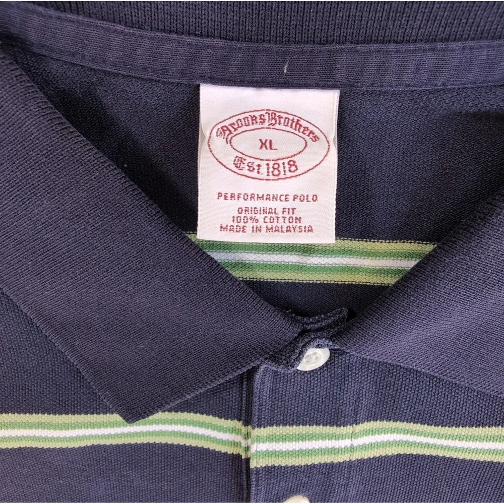 VTG Brooks Brothers 1818 Mens Performance Polo Shirt Mens XL Navy Blue Striped